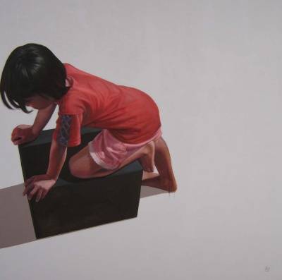 MELIHAT KE BAWAH 2 - akrilik-ballpoint di kanvas,100x100cm,2006